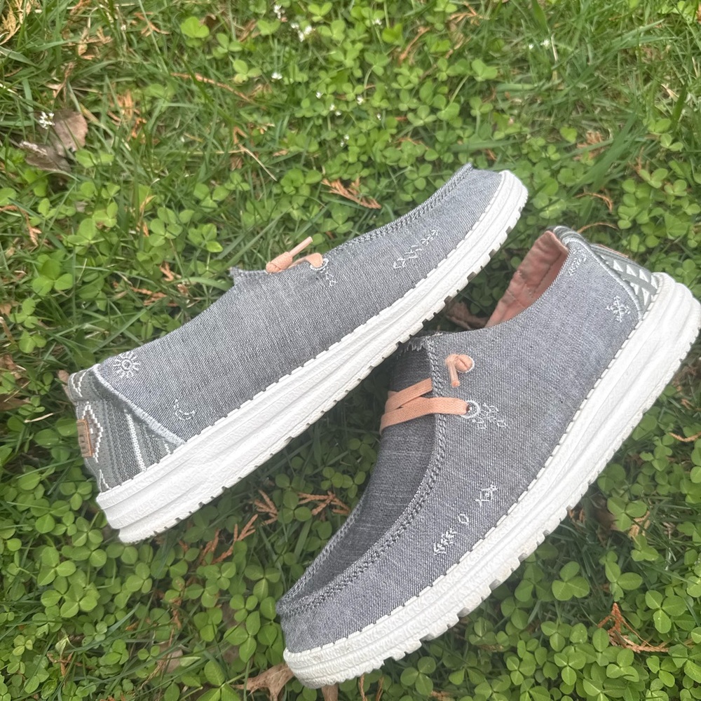 Hey Dude Women's Gray Slip-On Loafers with peach Accent